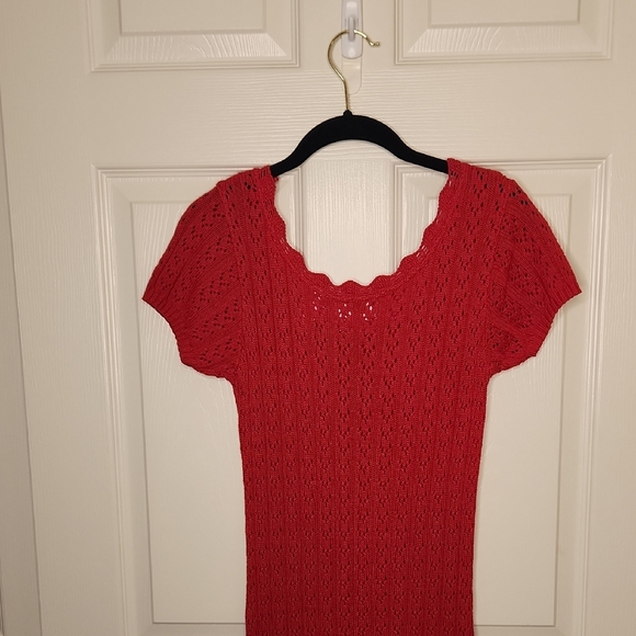 VTG MODA INT'L Red Knit Short Sleeve Scalloped Neckline Midi Dress Size S - Picture 10 of 15